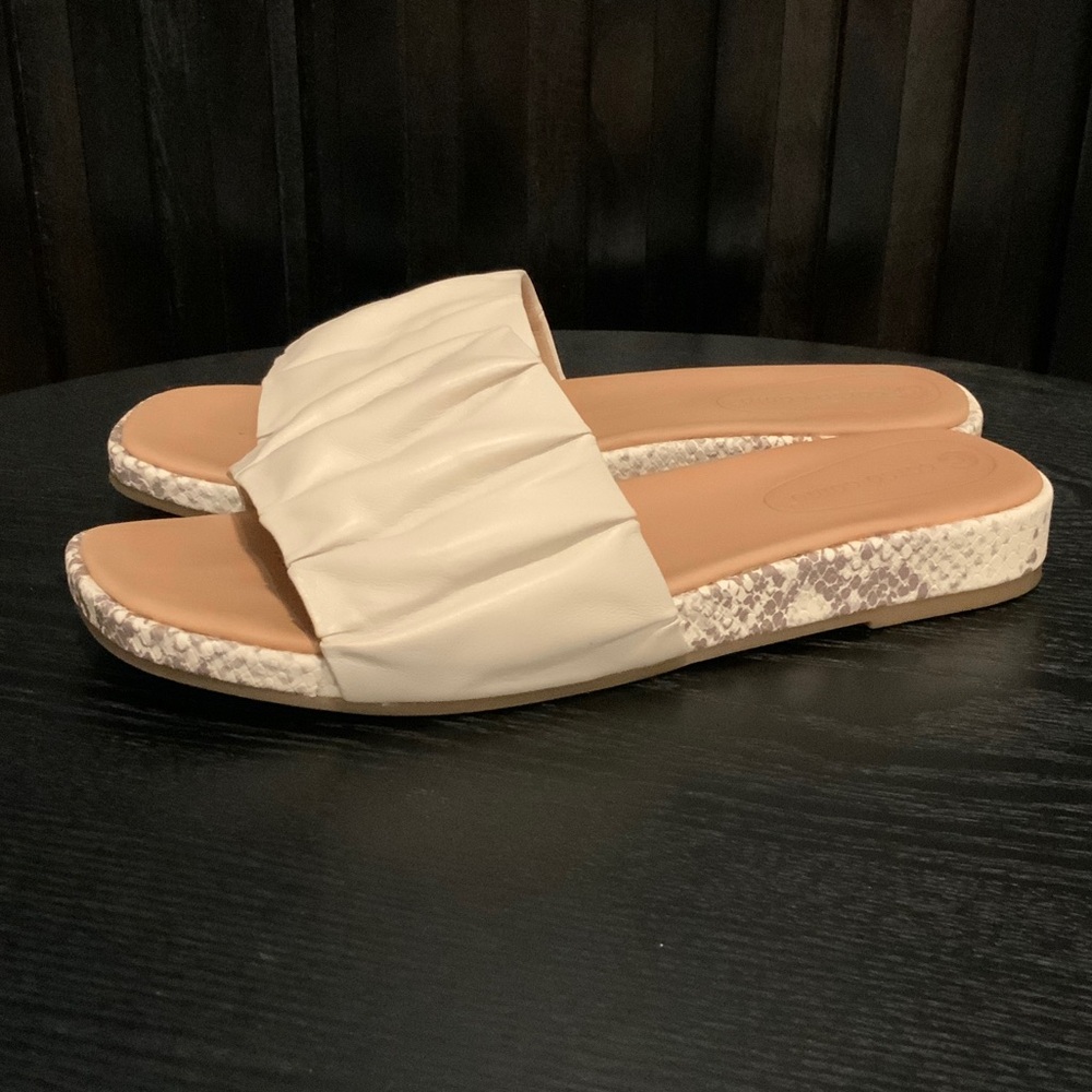 Corso Como Cream Slide Sandals with Snakeskin Detail